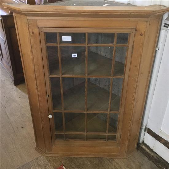 Pine glazed corner cupboard